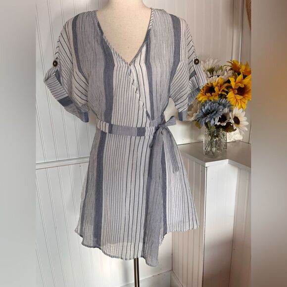 Sienna Sky Blue  Striped Wrap Dress - Picture 1 of 5